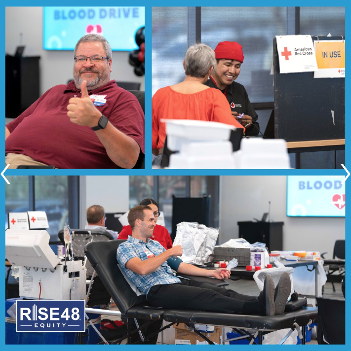 Rise48 Equity Red Cross Blood Drive Post on LinkedIn