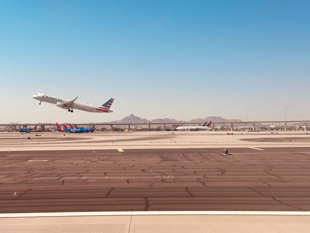 Plane taking off at Phoenix Sky Harbor Airport