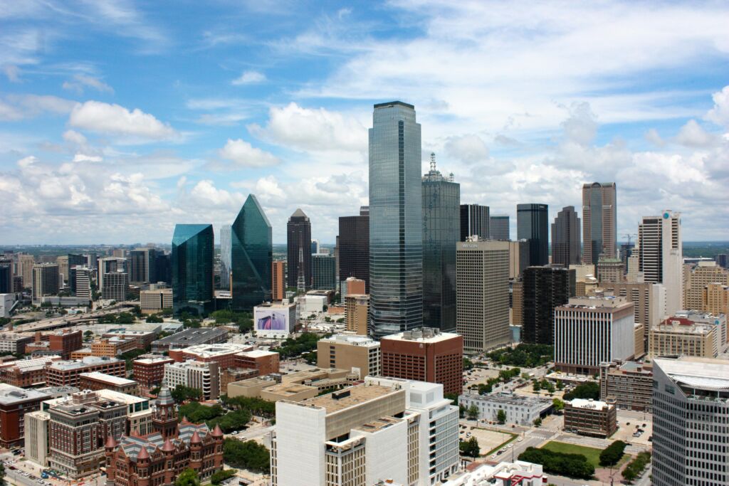 Aerial view of the city of Dallas, TX during the daytime