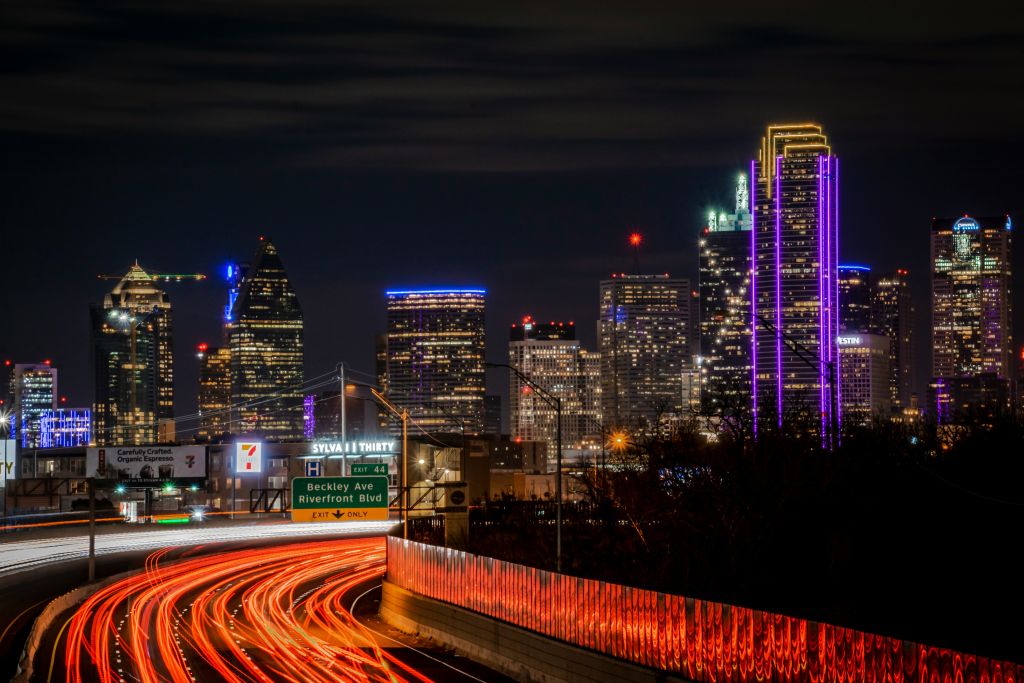 Dallas Downtown lit up at night