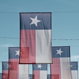 Texas Flags hung in the sky